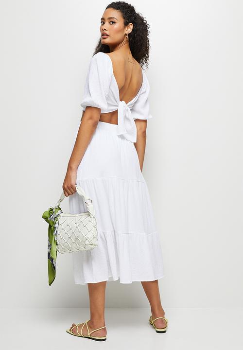 MILLA - Textured tie back crop top - white