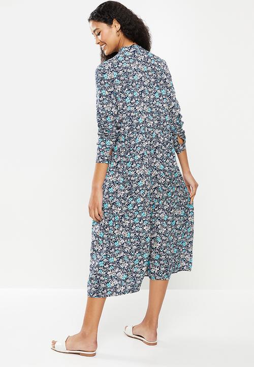 Vero Moda - Simone long sleeve calf dress - navy blazer blue marguerie