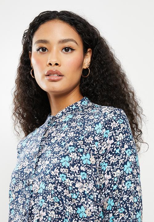 Vero Moda - Simone long sleeve calf dress - navy blazer blue marguerie