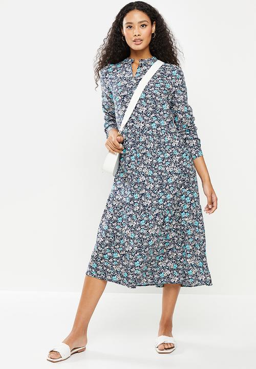 Vero Moda - Simone long sleeve calf dress - navy blazer blue marguerie