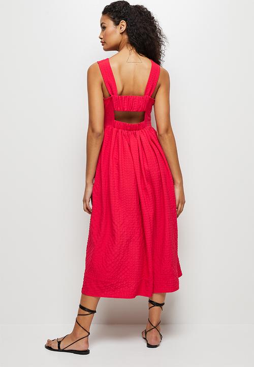 edit - Textured button down midaxi - red