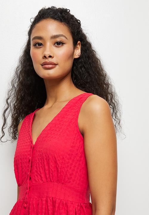 edit - Textured button down midaxi - red