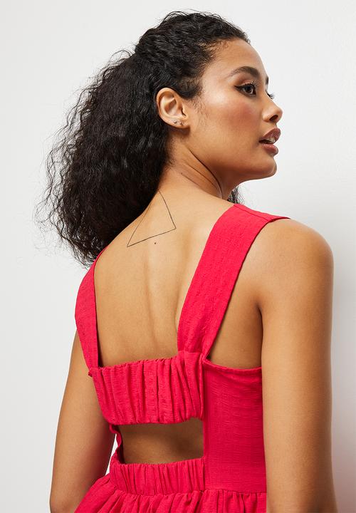 edit - Textured button down midaxi - red