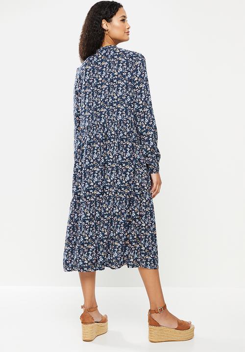 Vero Moda - Simone long sleeve calf dress - navy blazer buttercup