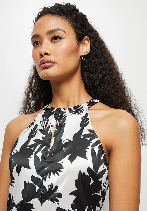 edit - High neck crepe maxi dress - black mono