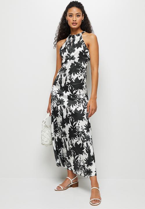 edit - High neck crepe maxi dress - black mono