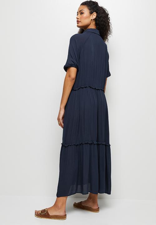 edit - Crinkle bellow sleeve a-line - navy