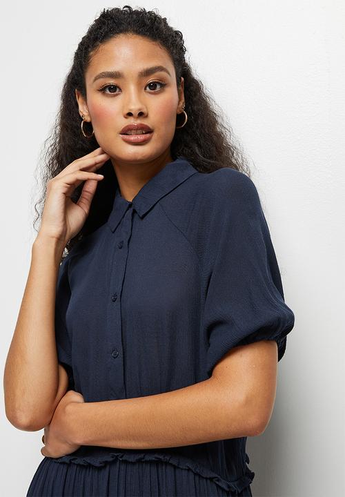 edit - Crinkle bellow sleeve a-line - navy