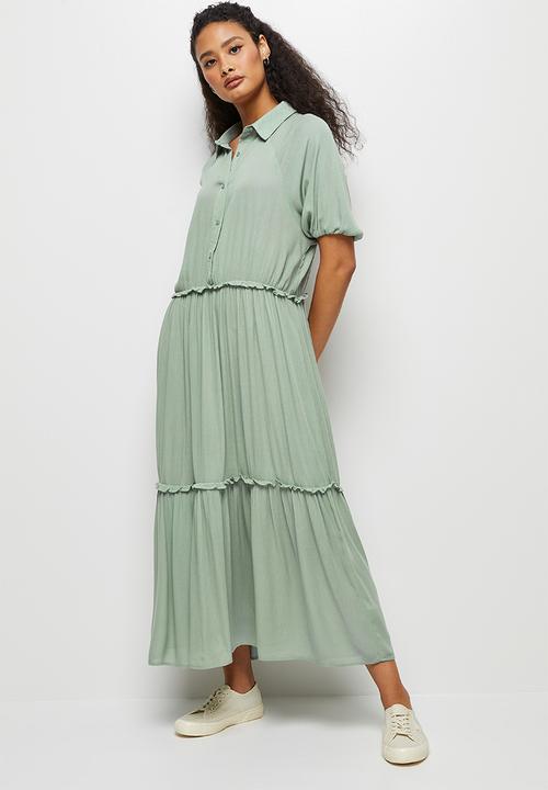 edit - Crinkle bellow sleeve a-line - sage