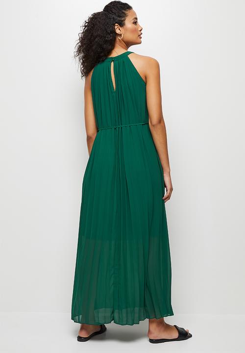 edit - High neck pleated maxi dress - emerald