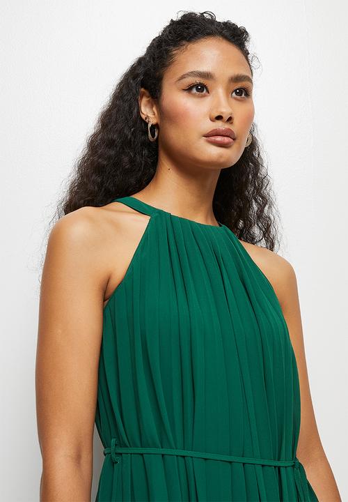 edit - High neck pleated maxi dress - emerald