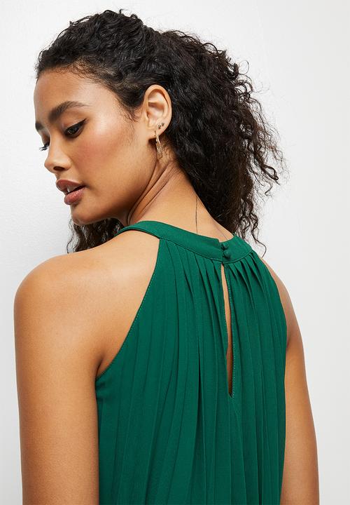edit - High neck pleated maxi dress - emerald