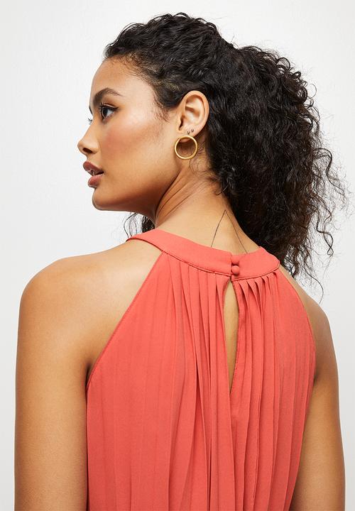 edit - High neck pleated maxi dress - clay rose