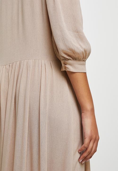 edit - Crinkle balloon slv a-line midi dress - taupe