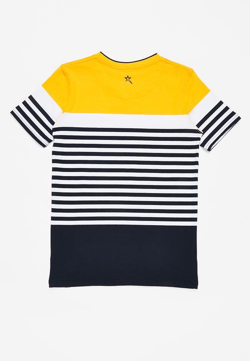 SOVIET - B escobar v-neck yarn dye stripe tee - saffron