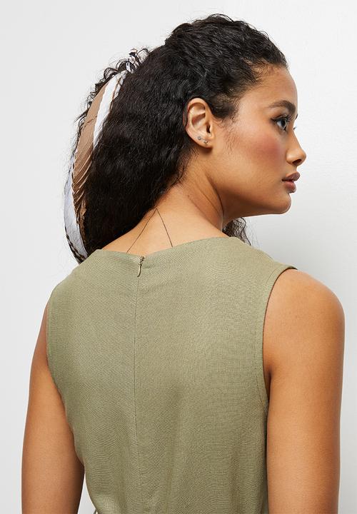 edit - Linen v-neck loose jumpsuit - khaki