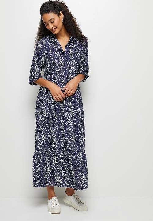 edit - Tiered shirt midi - navy & white 