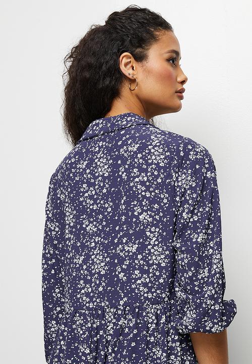edit - Tiered shirt midi - navy & white 