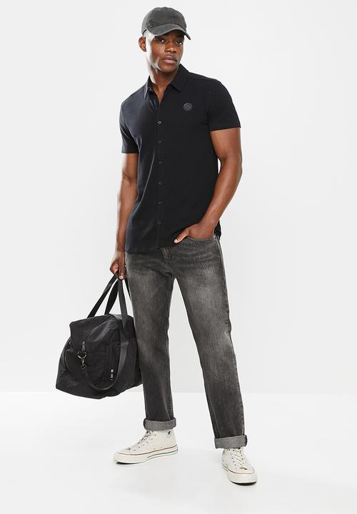 S.P.C.C - Hilton regular fit button through, knit shirt - black