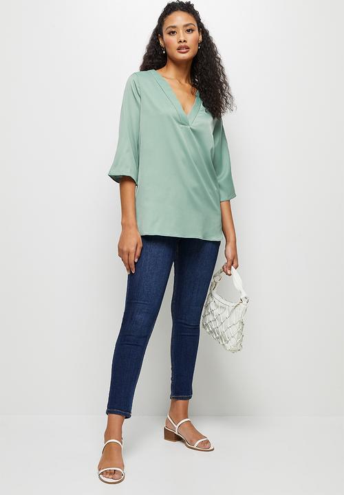 edit - V-neck longline tunic - dusty sage