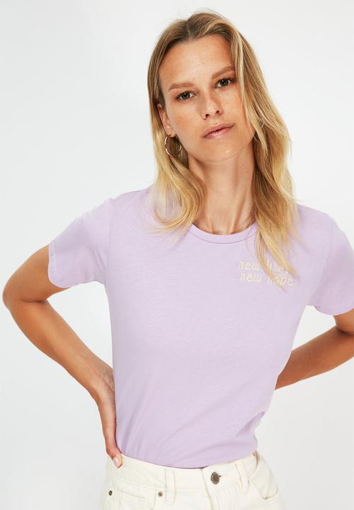 Trendyol - Embroidered basic knitted T-shirt - purple