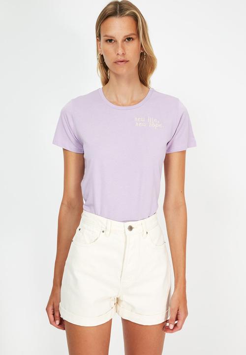 Trendyol - Embroidered basic knitted T-shirt - purple