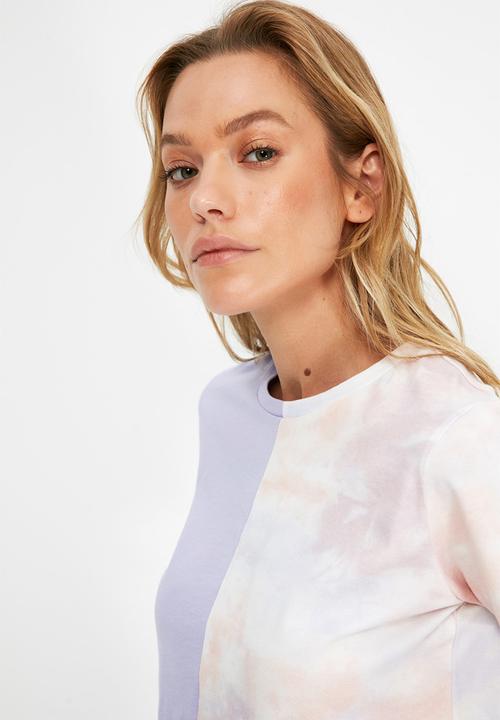 Trendyol - Tie dye block crop knitted T-shirt - lilac