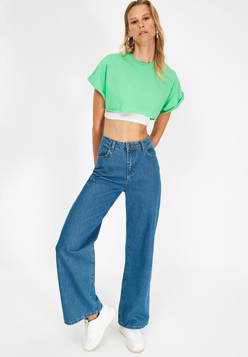 Trendyol - Super crop knitted T-shirt - green