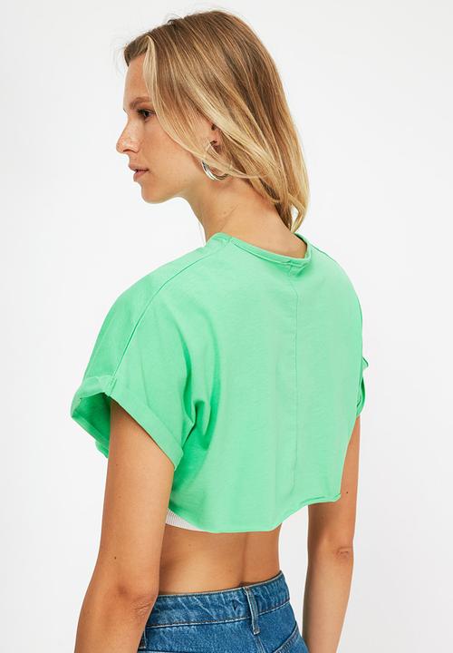 Trendyol - Super crop knitted T-shirt - green