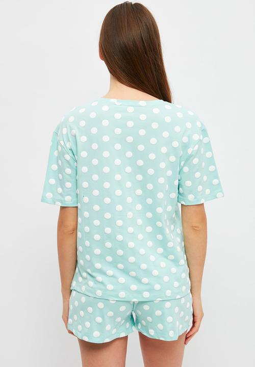 Trendyol - Polka dot knitted pajamas set - blue