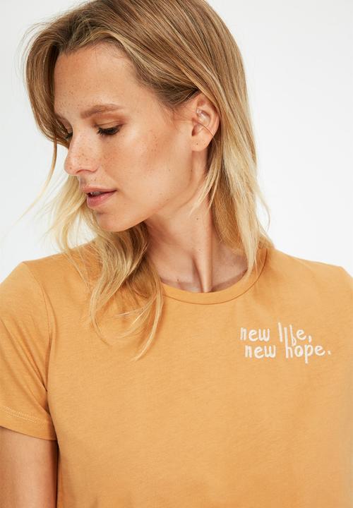 Trendyol - 100% Organic cotton embroidered basic knitted T-shirt - cinnamon