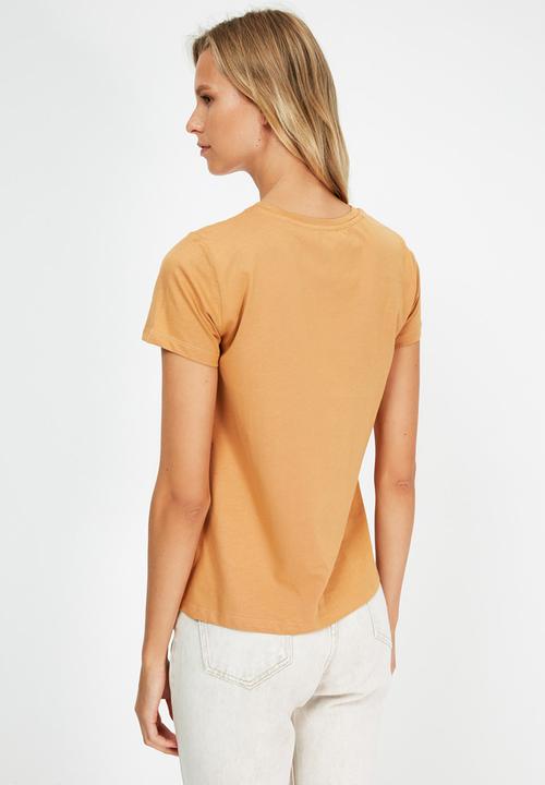 Trendyol - 100% Organic cotton embroidered basic knitted T-shirt - cinnamon