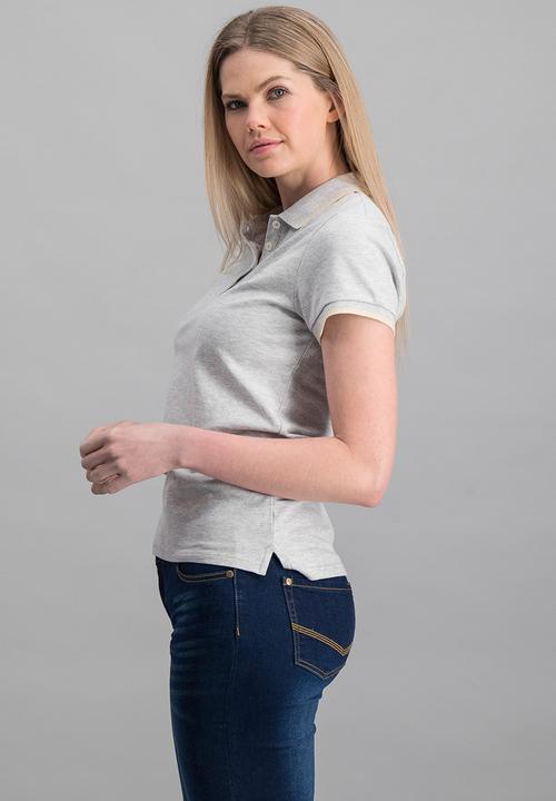 Aca Joe - Ladies aca joe tipped collar - logo golfer - grey melange