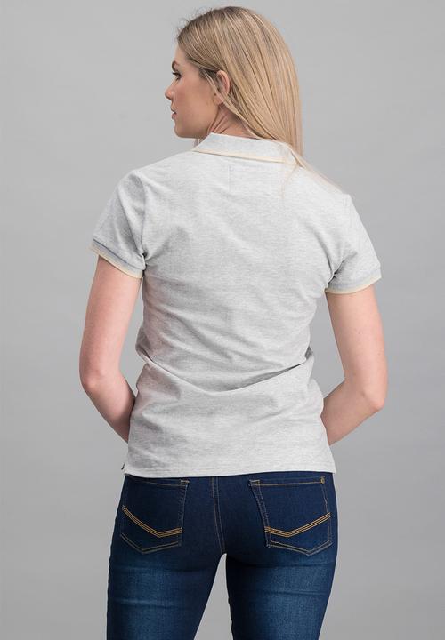 Aca Joe - Ladies aca joe tipped collar - logo golfer - grey melange