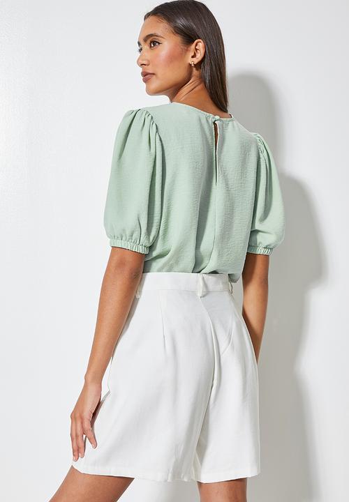 Superbalist - Basic puff sleeve woven tee - sage