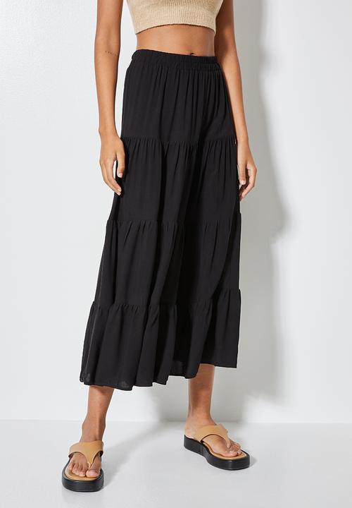 Superbalist - Tiered midi skirt - black