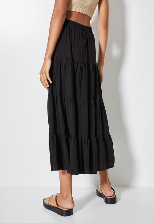 Superbalist - Tiered midi skirt - black