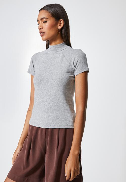 Superbalist - 2 Pack raglan sleeve funnel neck tee - white & grey melange