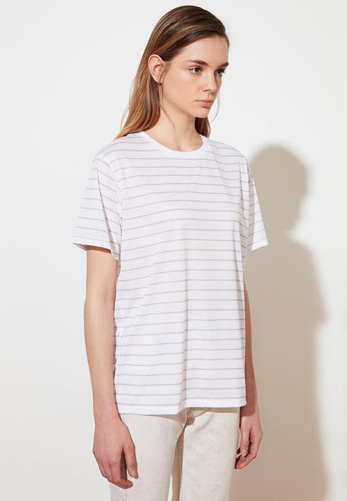 Trendyol - Boyfriend striped t-shirt - beige