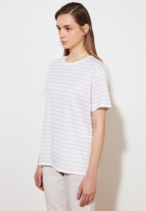 Trendyol - Boyfriend striped t-shirt - beige