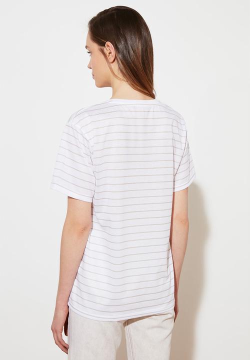 Trendyol - Boyfriend striped t-shirt - beige