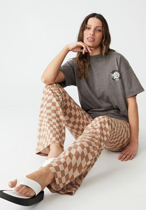 Cotton On - Pull on flare pant - chiara checkerboard bronze