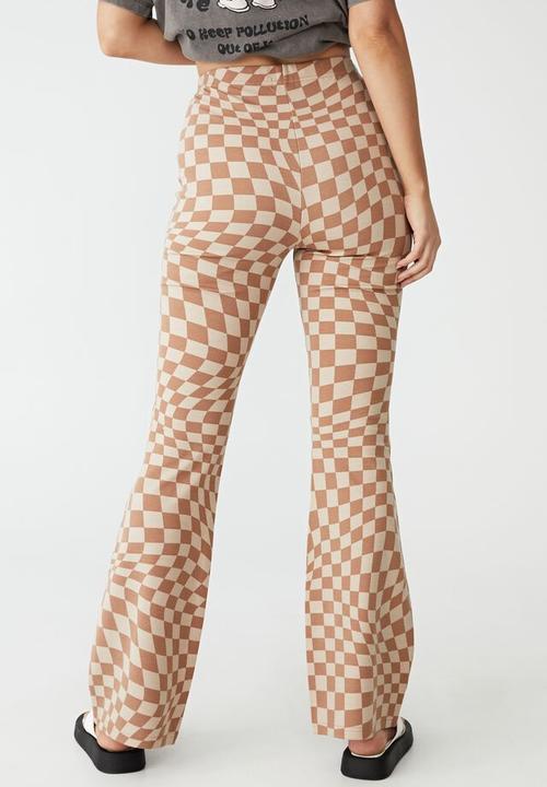 Cotton On - Pull on flare pant - chiara checkerboard bronze