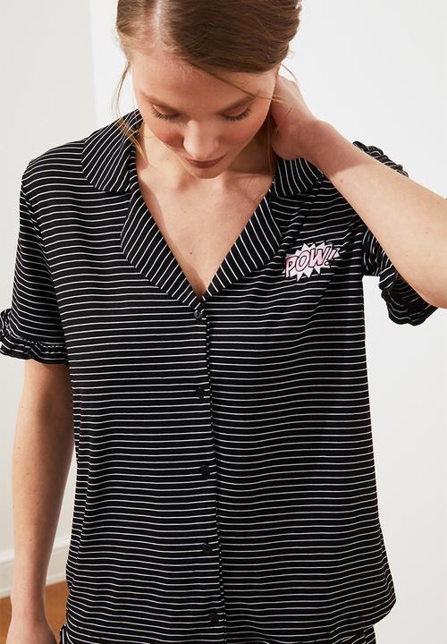 Trendyol - Striped knitted pajamas set - anthracite