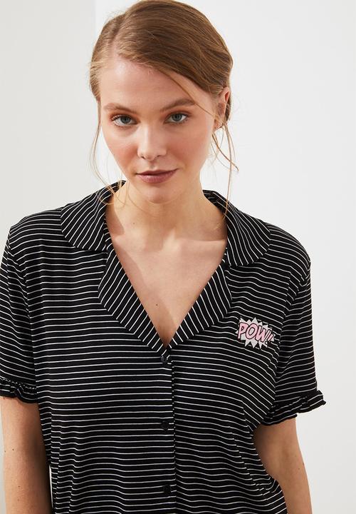 Trendyol - Striped knitted pajamas set - anthracite