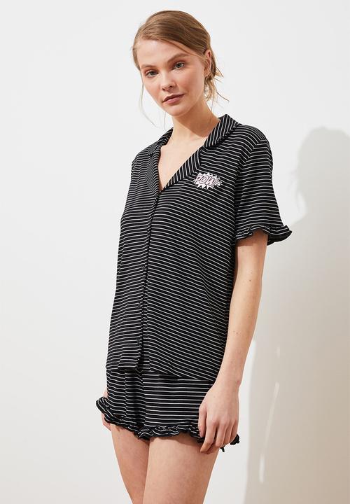 Trendyol - Striped knitted pajamas set - anthracite