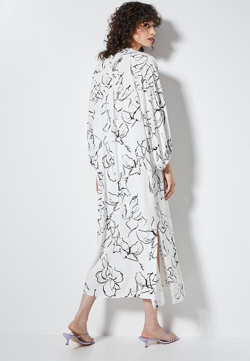 VELVET - Button through kaftan midi dress - ivory/black print