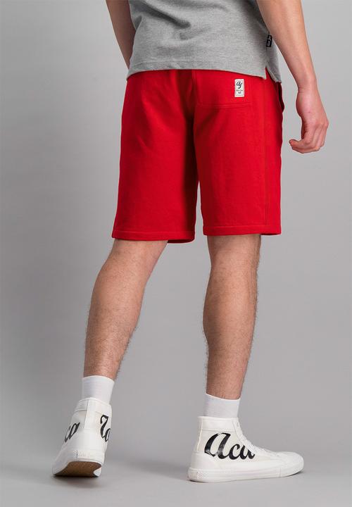 Aca Joe - Unbrushed fleece elasticated shorts - red