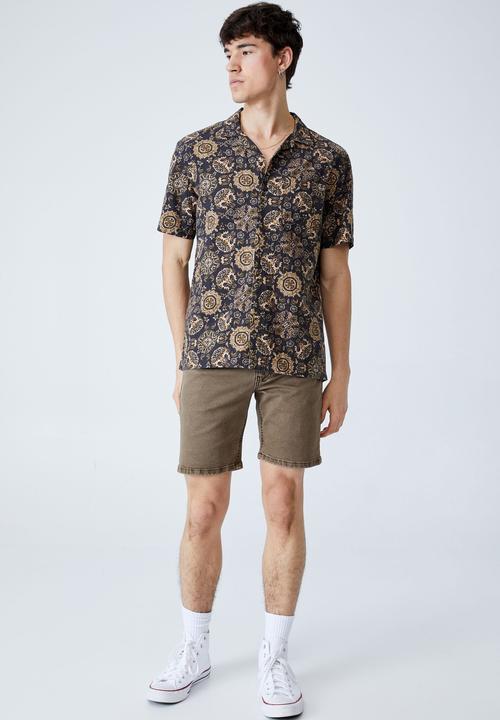 Cotton On - Riviera short sleeve shirt - washed black 70 s paisley