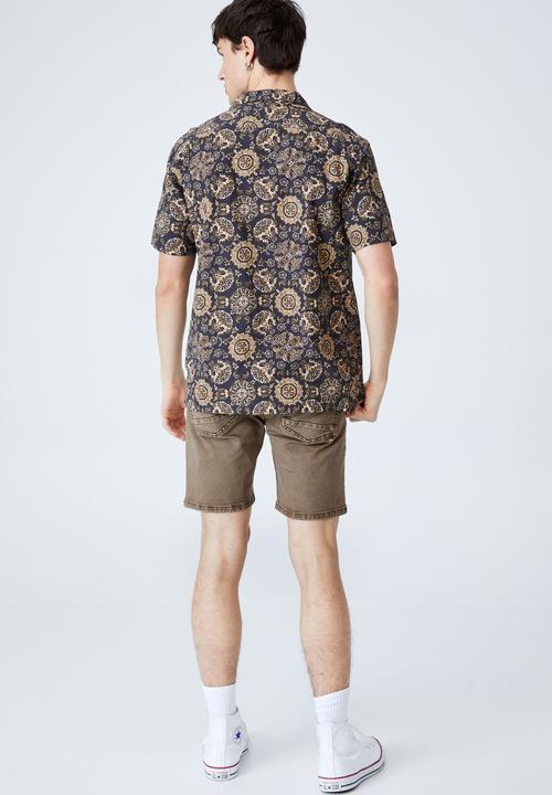 Cotton On - Riviera short sleeve shirt - washed black 70 s paisley